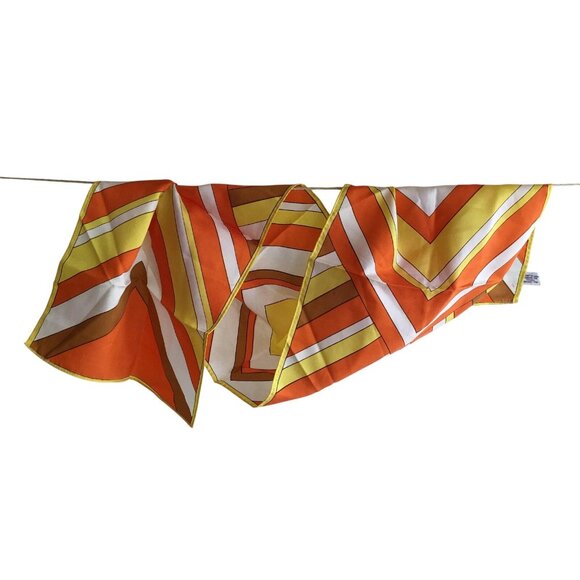Vintage 1960s-70s Chevron Scarf Made In Japan Hand-Rolled Acetate Twill Signatur - Picture 2 of 5